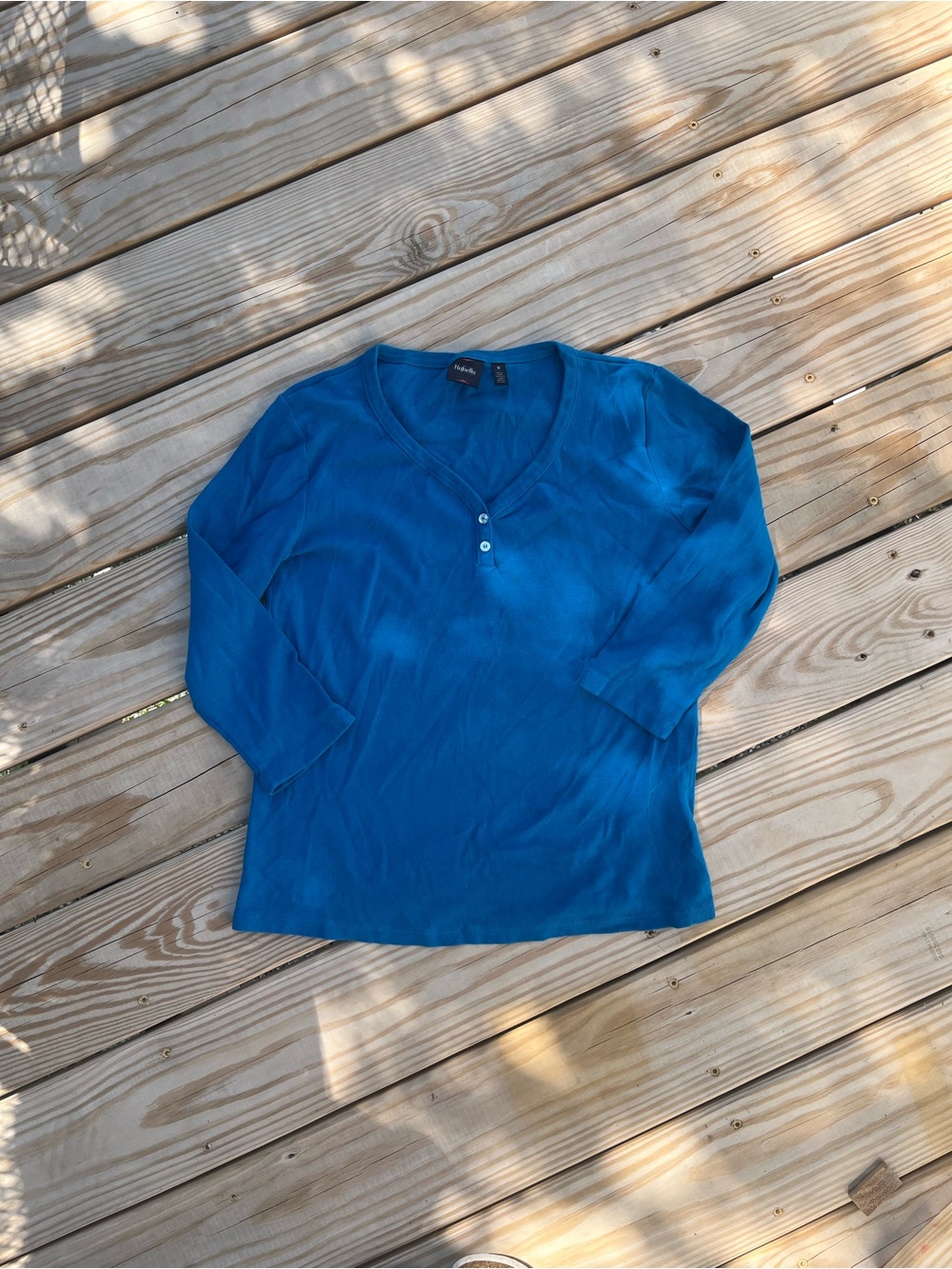 Women’s Teal Blue V-Neck Long Sleeve Henley Top